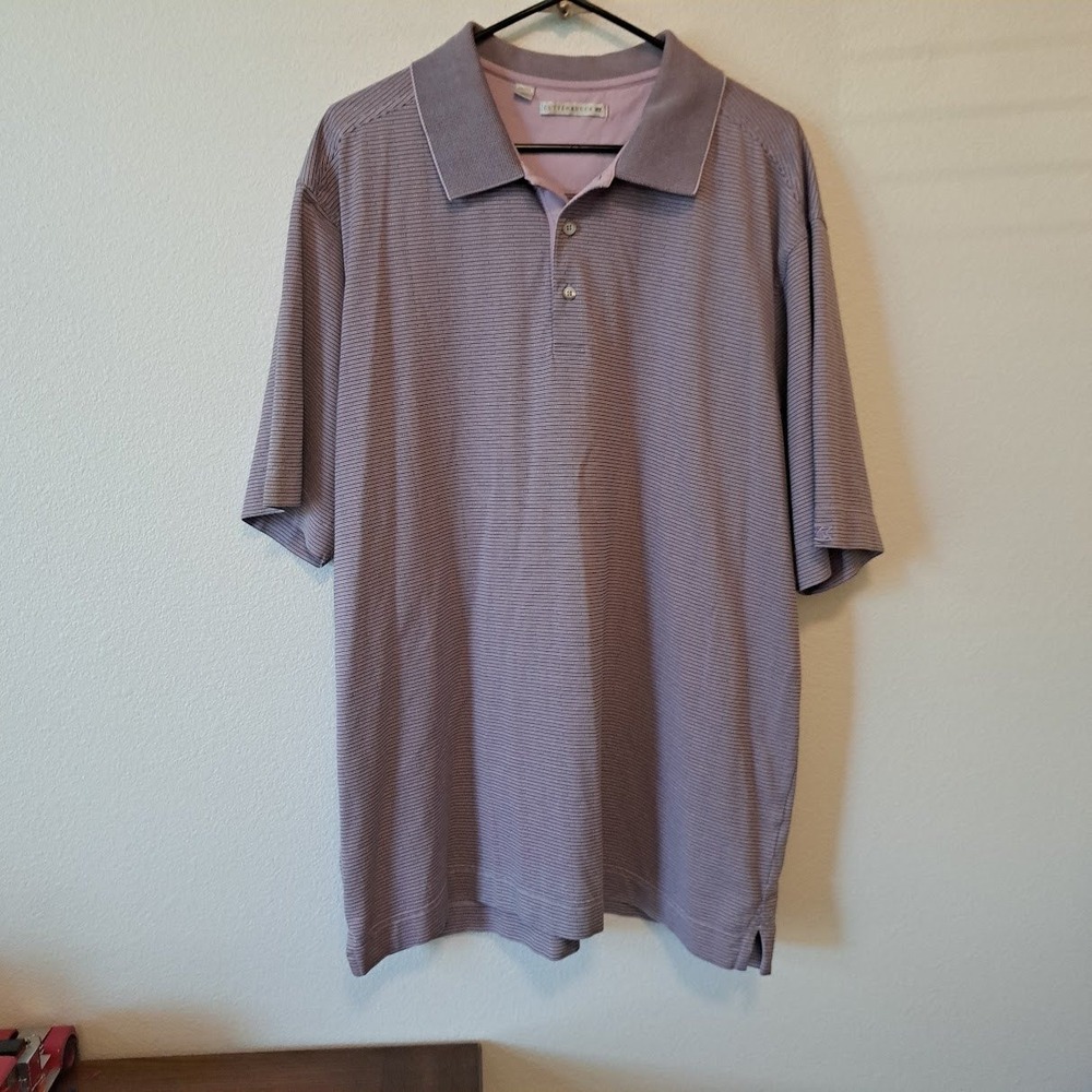 Cutter & Buck Mens XXL Polo Shirt Lavender Purple Striped Short Sleeve Golf Top